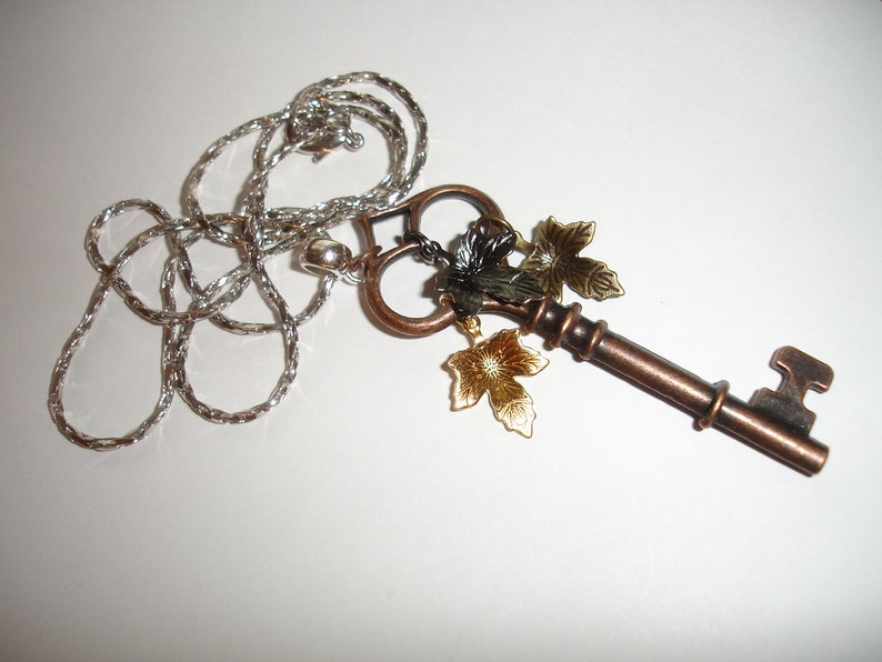 Tri Metal key necklace tri metal necklace copper key necklace metals necklace copper bronze gunmetal necklace metals necklace gift for her