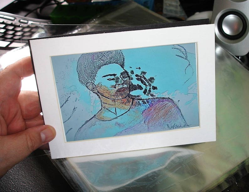 Frida Limited Edition Digital Print Kahlo Emotions Blues Pinks 5x7 print ready to frame matted frida emotional art