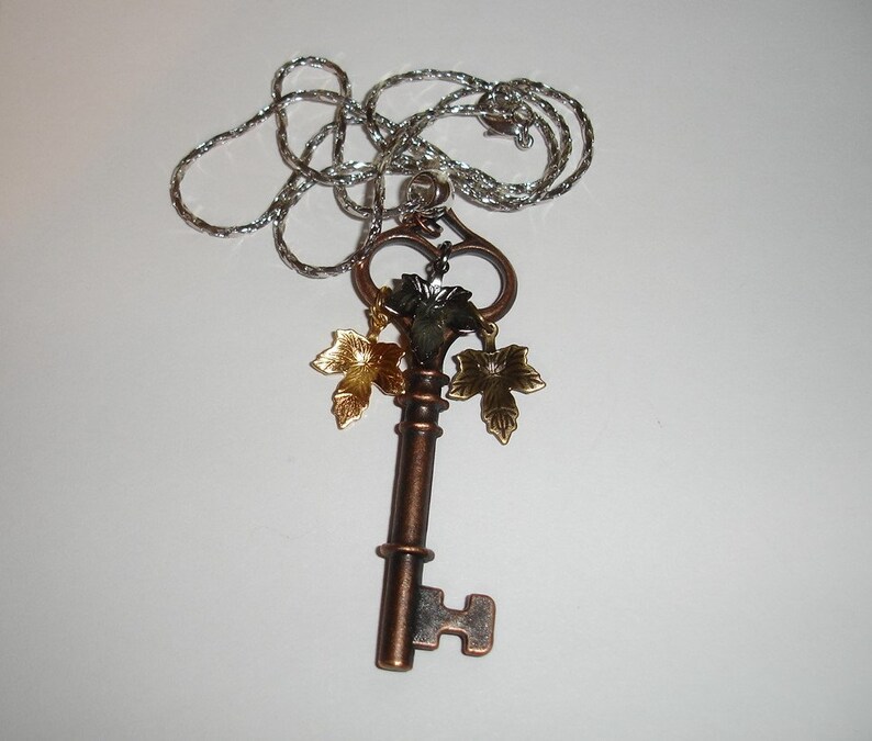 Tri Metal key necklace tri metal necklace copper key necklace metals necklace copper bronze gunmetal necklace metals necklace gift for her