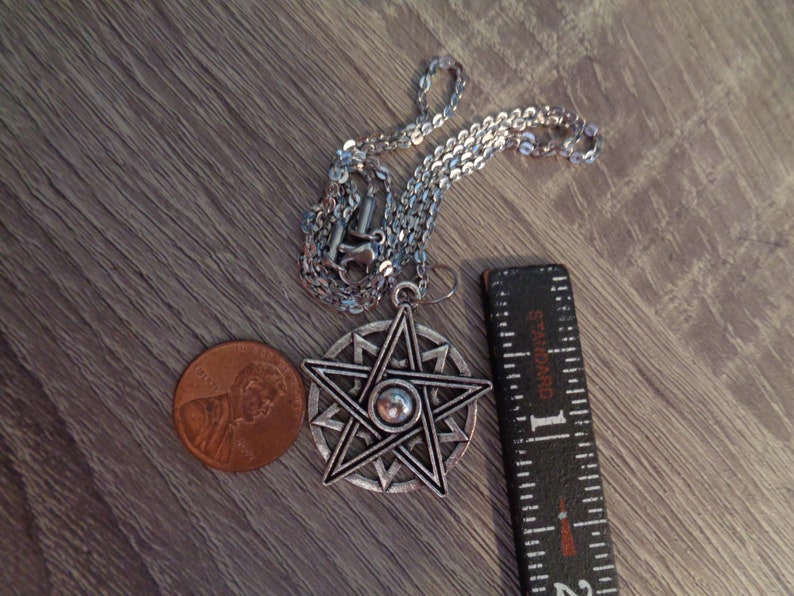 Large Pentacle Large Pentagram Pentacle Large Wiccan Pendant Pagan Gift Pentacle pendant pentagram on petite cable chain Gift for her