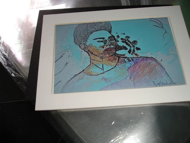 Frida Limited Edition Digital Print Kahlo Emotions Blues Pinks 5x7 print ready to frame matted frida emotional art