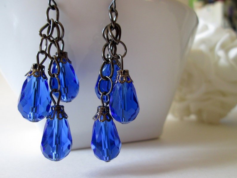 Brilliant Blue Dangle Bead Earrings