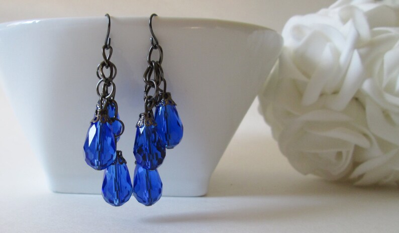 Brilliant Blue Dangle Bead Earrings