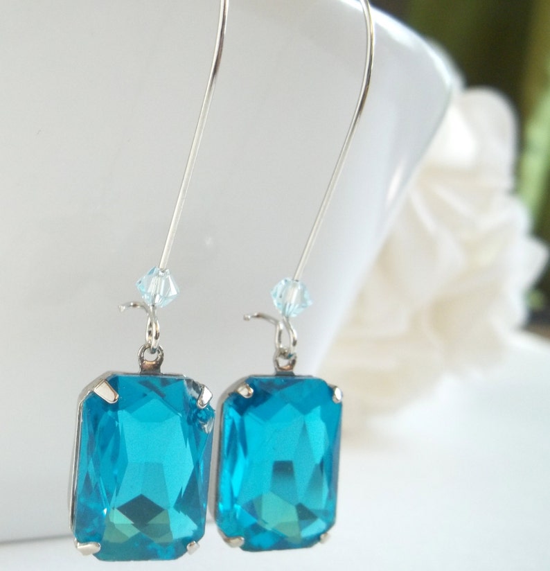 Blue Earring Aqua Blue Crystal Earrings,