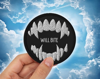 Round WILL BITE with Fangs and Teeth Embroidered Patch
