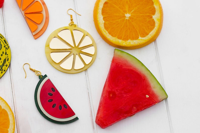 Orange Slice Earrings Laser Engraved Perspex Acrylic Etsy
