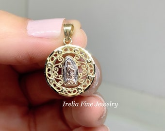 14k Two Tone Gold Our Lady Of Guadalupe Sweet 15 Pendant - 10 X 23mm Oval, No Chain Included - View #11
