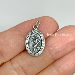 Sterling Silver St Christopher Medal Charm, Size 21x 11 mm |Oxidized Silver |Medal| Religious | St Christopher protect us | Sterling Silver