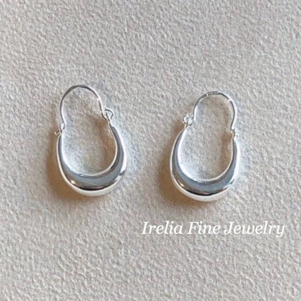 Small Sterling Silver Polished Hoop Dangle Earrings | Sterling | .925 | Hook Clasp | Hallow | Dangle Hoop | Size 24.8 mm x 13 mm