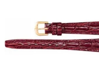 New 10-40mm Burgundy Crocodile Grain Semi-Padded Leather Replacement Watch Strap | Water Resistant | Size 6.5 inches