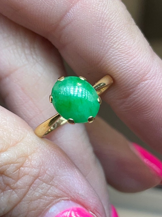Vintage 18k gold Jade Ring - Ring Size 6 | Solid … - image 3
