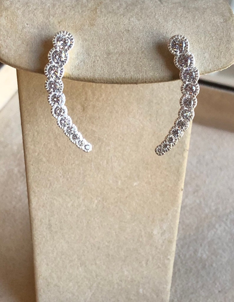 Sparkly Sterling Silver CZ Ear Climber Earrings