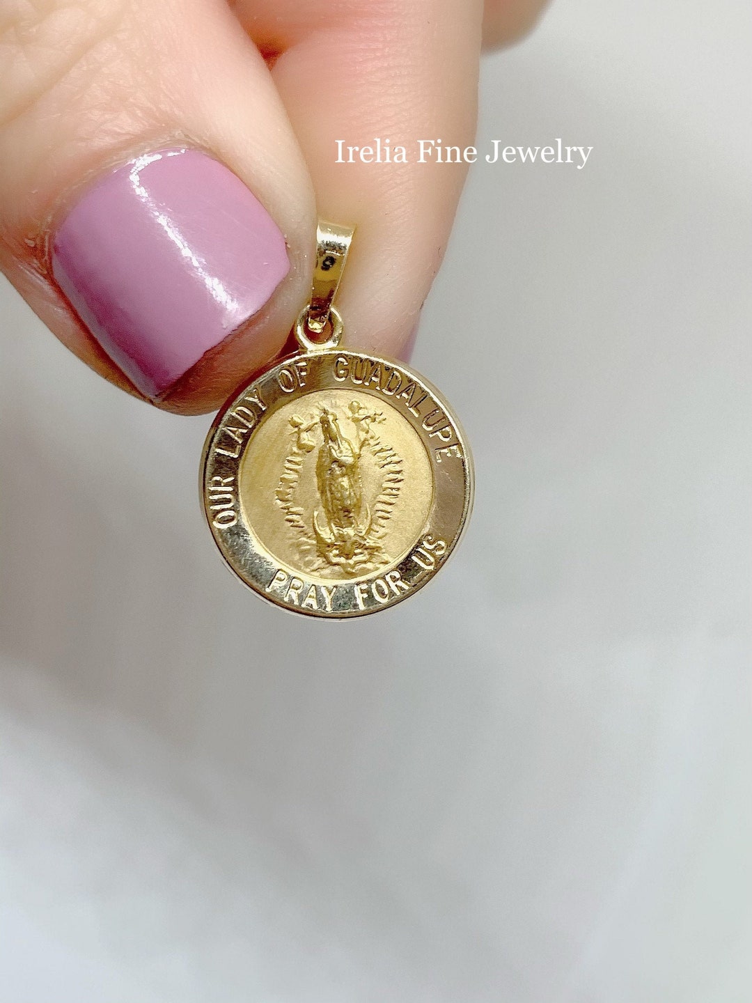 Small 14k Yellow Gold Our Lady of Guadalupe Medal Pendant Satin ...