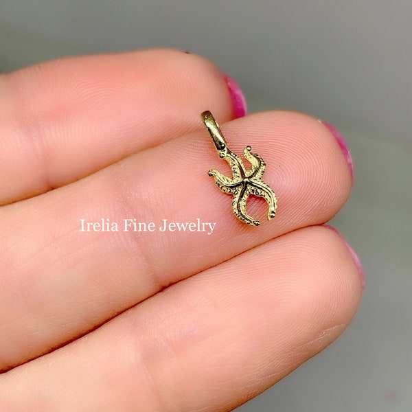 Teeny Tiny 14K Starfish with Fixed Bail Charm Size 13.2 x 5.6  | Tiny Gold Charm | Tiny Starfish | SeaLife | Tiny Starfish