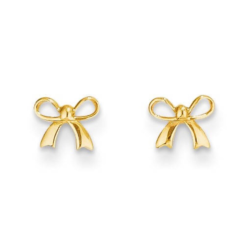 14k Yellow Gold Bow Earrings With Screw Posts and Backs for Etsy
