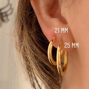 14K Yellow Gold Round Hoop Earrings- Options 21 & 25  mm in Diameter