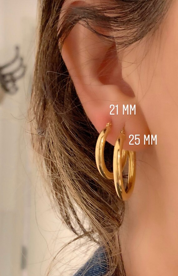 9ct Gold 20mm Half Round Hoop Earrings | Angus & Coote