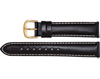 18-24mm Regular Black Leather Glazed Finish Padded Watch Strap