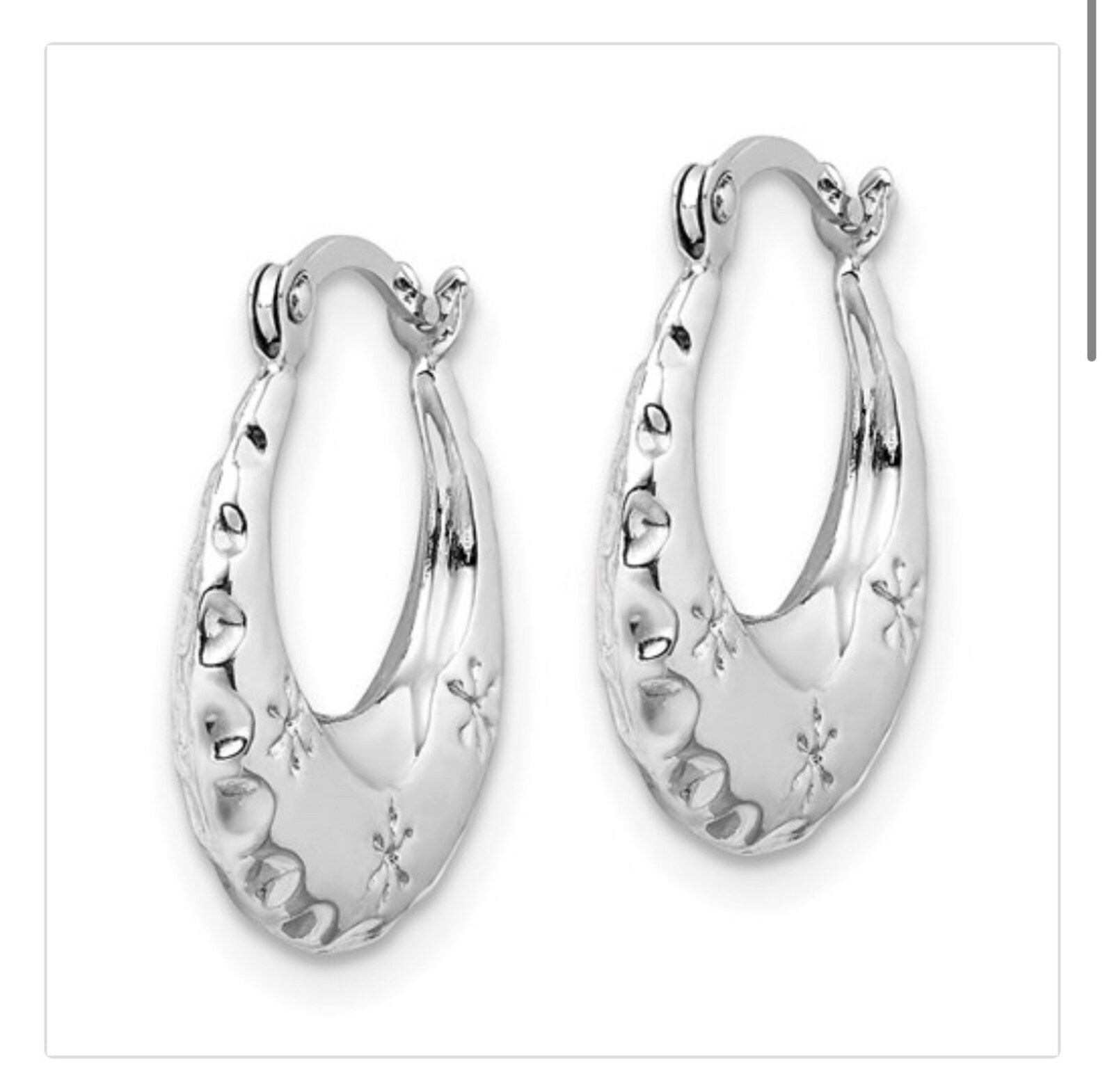 14k White Gold Hoop Earrings stamped Design Size 16.6 mm x Etsy