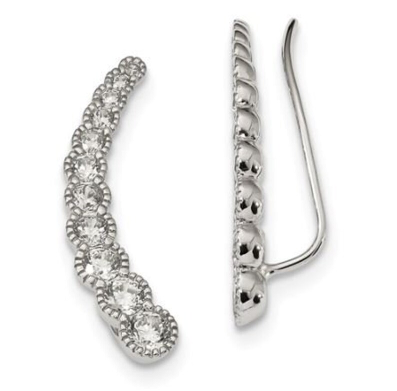 Sparkly Sterling Silver CZ Ear Climber Earrings