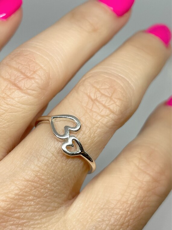 Sterling Silver Open Heart Ring Heart Cutouts metal Stamped .925