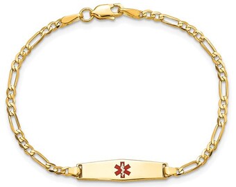 14k Gold Medical Curb Link Baby Bracelet Size Option 7-8 inches | Solid 14k Gold | 14k | Free Courtesy Engraving