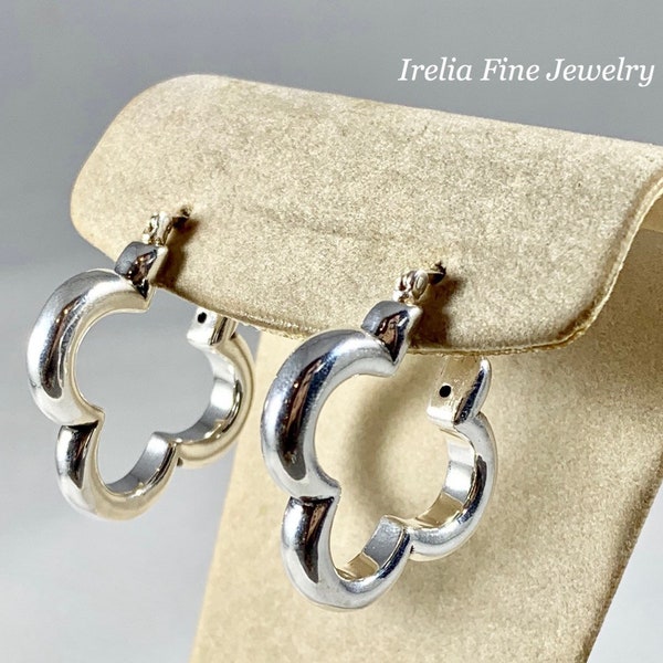 LAST Pair Sterling Silver Polished Clover Quatrefoil Hoop Earrings | Hallow| Clover Earrings | Clover Hoops | Sterling Silver |.925