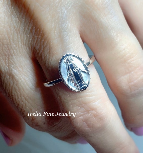 Sterling silver miraculous medal best sale ring