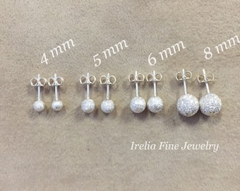 4mm to 8mm Sterling Silver Stardust Textured Ball Stud Earrings ** Choose Your Size