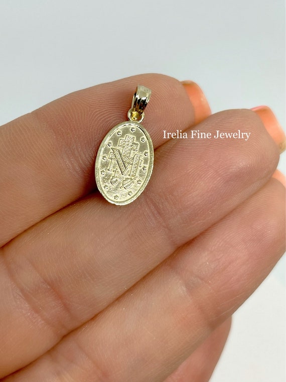 Small 14k Solid Gold Miraculous Medal Charm Size 21 X 8 Mm gold