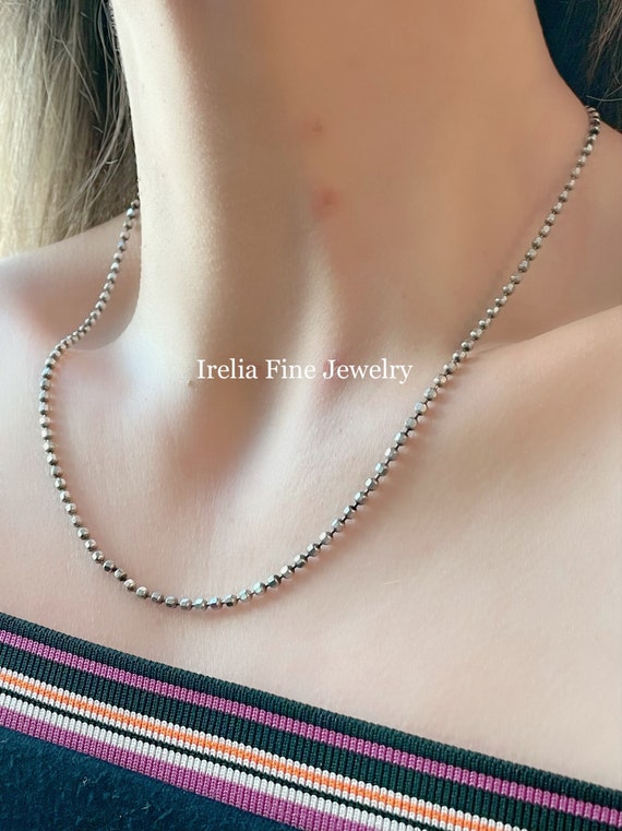 Vintage Italian Sterling Silver Faceted Bead 20 Long Necklace 11g