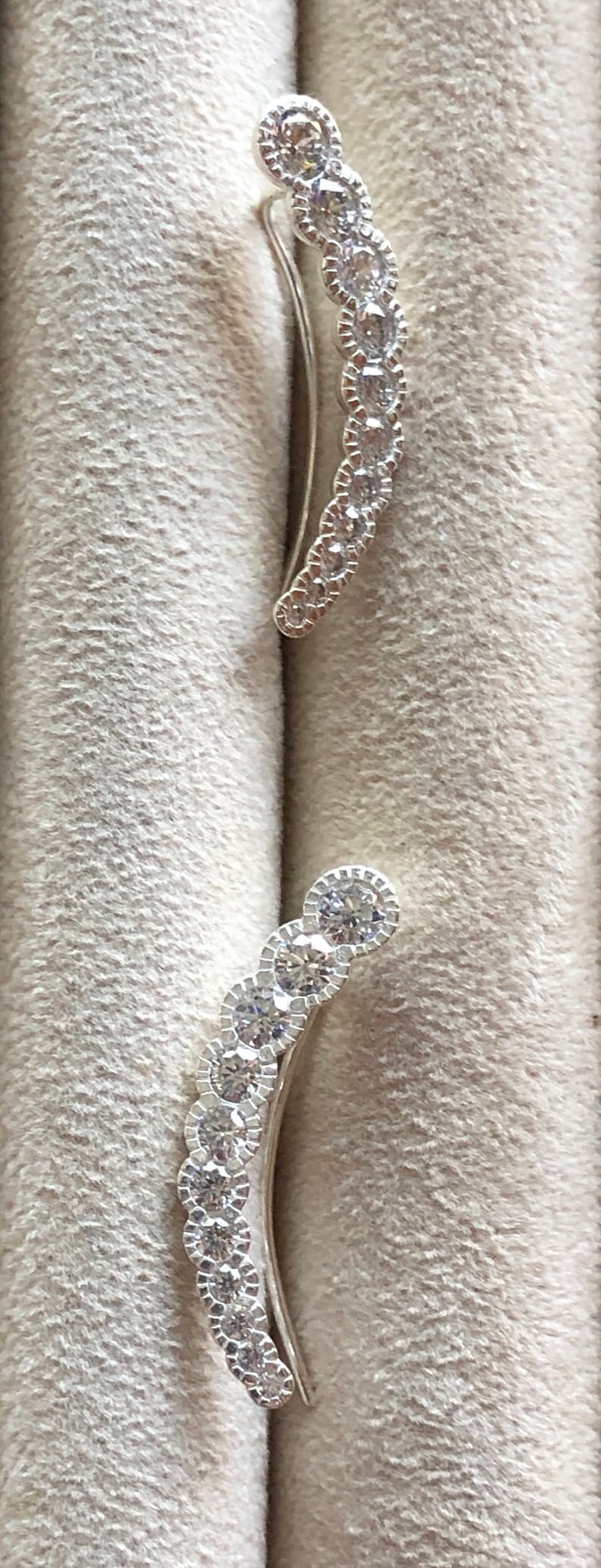 Sparkly Sterling Silver CZ Ear Climber Earrings