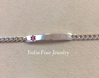 Sterling Silver Adult Medical Curb Link Bracelet 7.5 inches Long |.925 | Silver | Free Courtesy Engraving