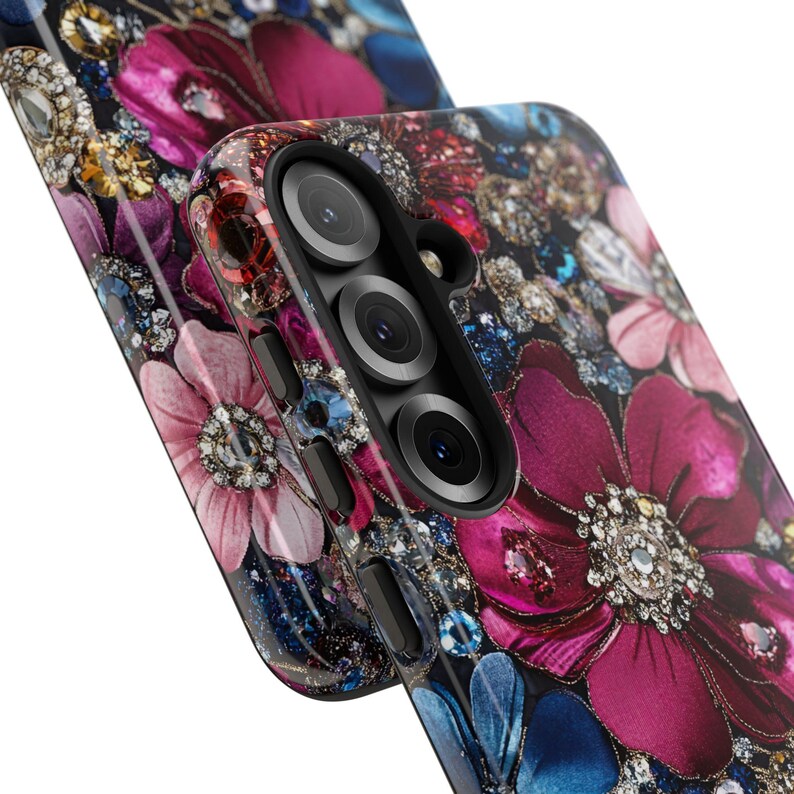 Bling glam bejeweled cell phone case for iPhone and Samsung style.