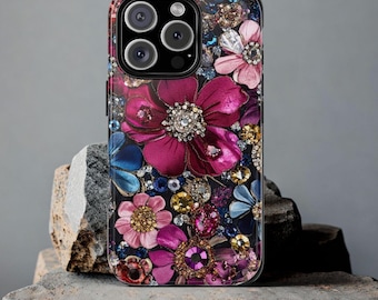 Bling Glam Tough Case, Faux Bejeweled Phone Cover, Sparkly iPhone/Samsung Case, Blingy Cell Phone Protector, Luxury Gem Phone Case, New Year