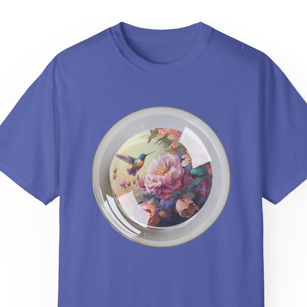 Hummingbird Floral Bubble design, Unisex Garment-Dyed T-shirt, gift idea, apparel, comfort colors, colorful graphic, hummingbird lover