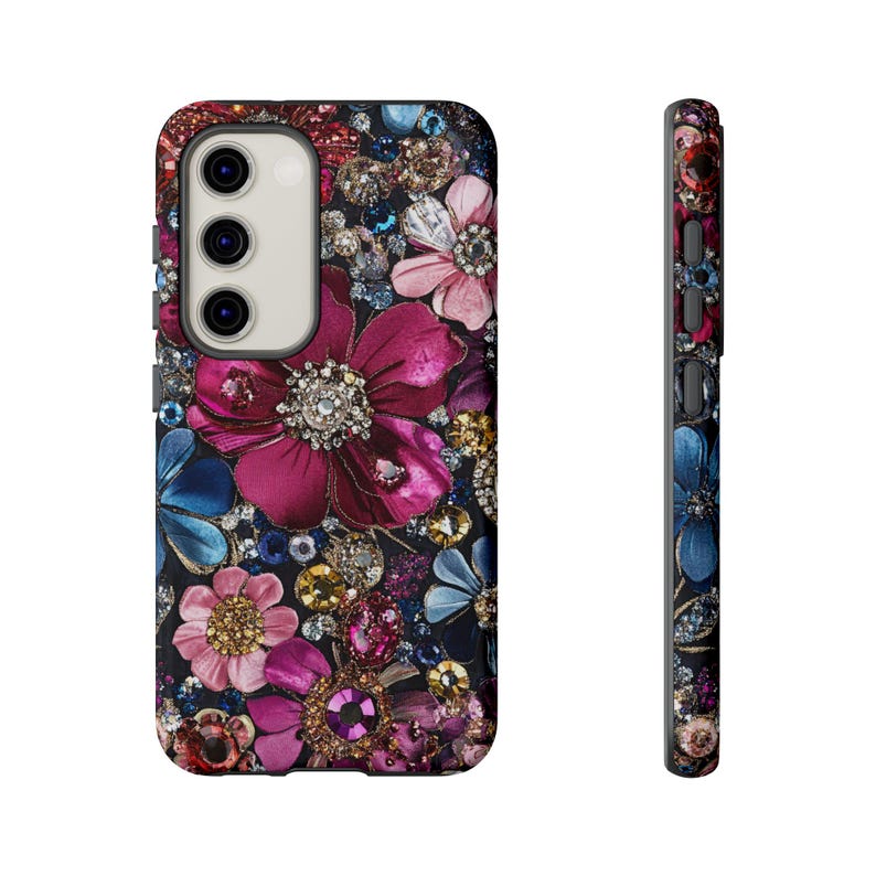 Bling glam bejeweled cell phone case for iPhone and Samsung style.