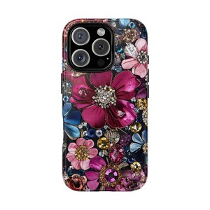 Bling glam bejeweled cell phone case for iPhone and Samsung style.