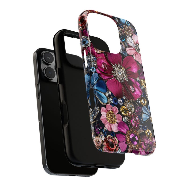 Bling glam bejeweled cell phone case for iPhone and Samsung style.