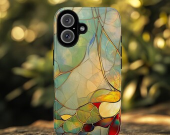 Artistic Phone Case - Abstract Faux Stained Glass Floral, Tough Cases with Colorful Design, Unique Gift for Birthdays, Holidays, Art Lovers