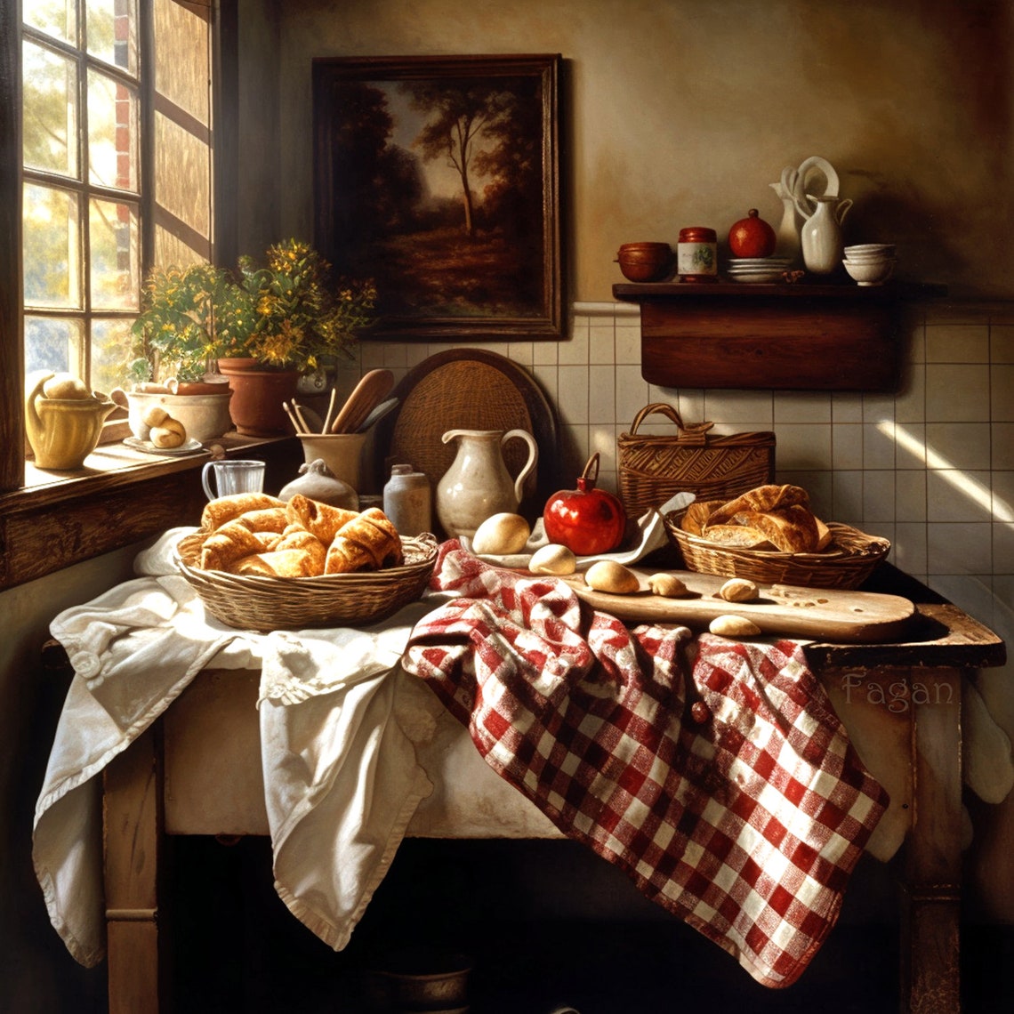 Rustic Kitchen Still Life Art Print: Cottagecore Painting (digital ...