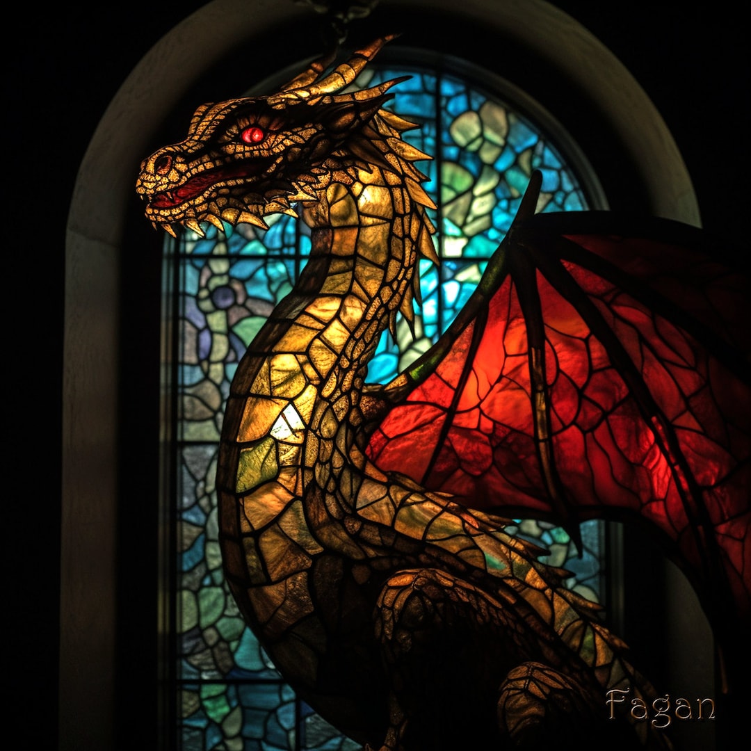 Stained Glass Dragon, Digital Dragon Art, Wall Art, Decor Dragon ...