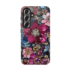 Bling glam bejeweled cell phone case for iPhone and Samsung style.