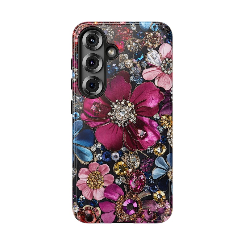 Bling glam bejeweled cell phone case for iPhone and Samsung style.