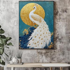 Asian Inspired Peacock Art Print: Elegant Home Office Decor