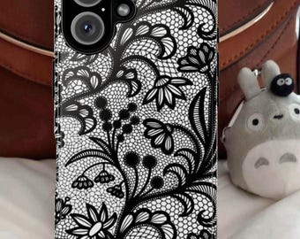 Phone Case, Black Lace Sexy iPhone Pixel Samsung Cellphone Cover, Gothic Accessories, Unique Gift for Her, Protective Tech Gear, Trendy