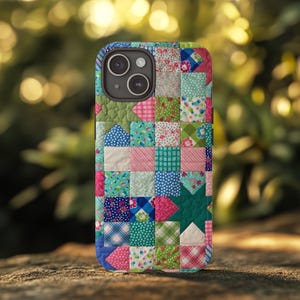 Phone Cases, Quilted Blanket Design, Cottagecore Cellphone Covers, Pixel Case, Samsung Tough Case, iPhone Accessories, Cozy Style, Unique