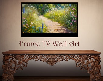 Frame TV wall art digital download summer wildflowers landscape rustic country garden path seasonal floral printable impressionist relevant