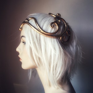Gold Filigree circlet, fantasy costume bridal wedding, crown, cosplay, party, burning man, festival, fantasy headpiece ascot, art noveau
