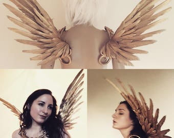 Icarus wings - gold winged colllar costume cosplay burning man party fantasy fairy wedding filigree baroque halloween